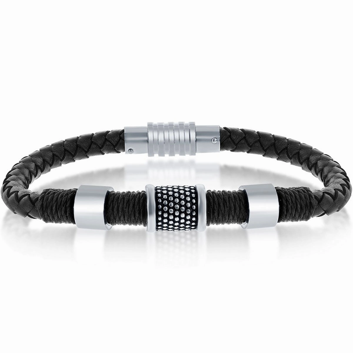 Men's Bracelet - Stainless Steel Oxidized Rope Design Leather | ST-1622