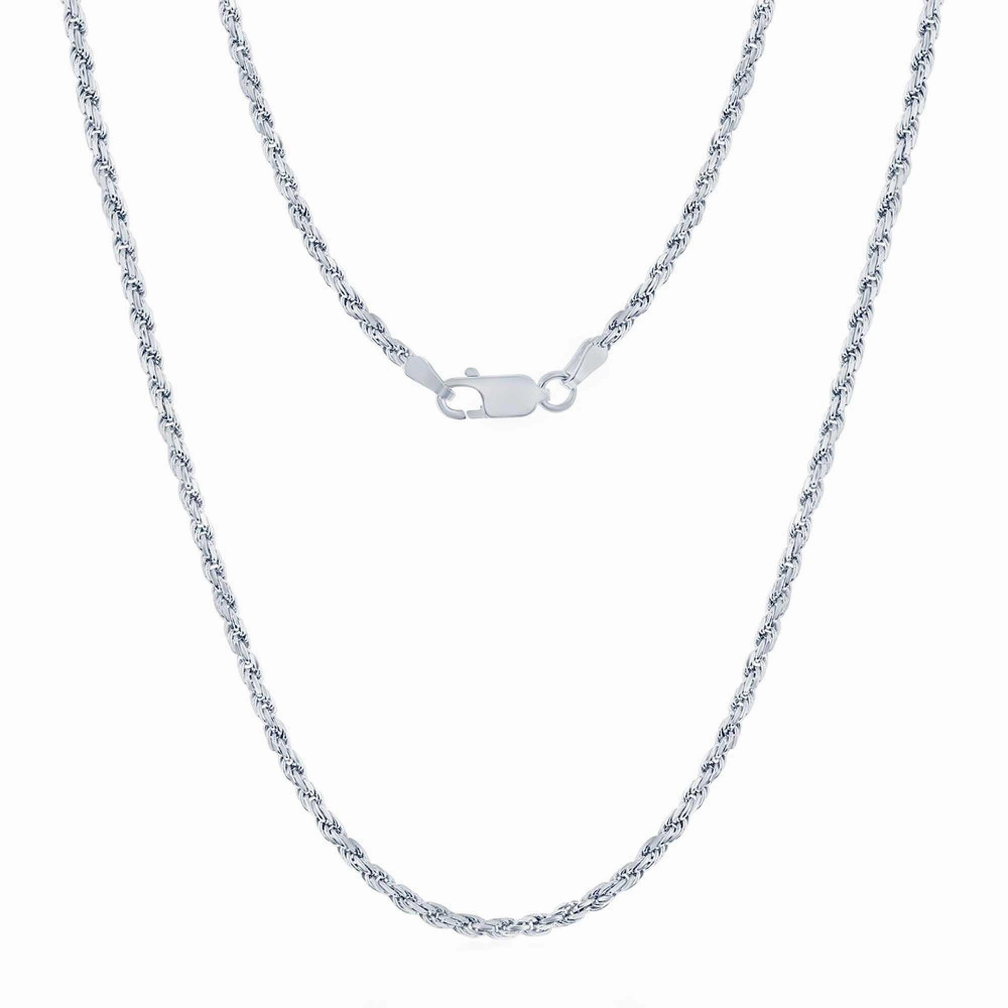 Men's Chain - Rhodium Plated Silver 2.3mm Rope, 18 Inch | RPR-50-18