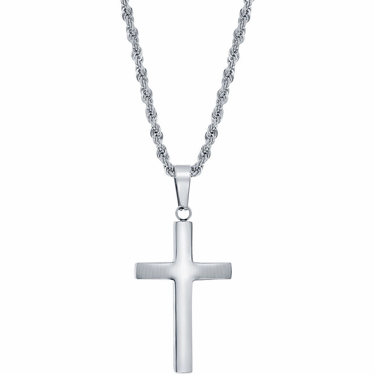 Men's Necklace - Stainless Steel Polished Cross | SL-7094
