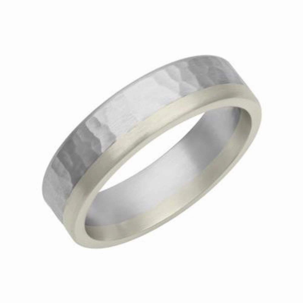 Men's Platinum & 18k Gold Hammered Finish Wedding Band