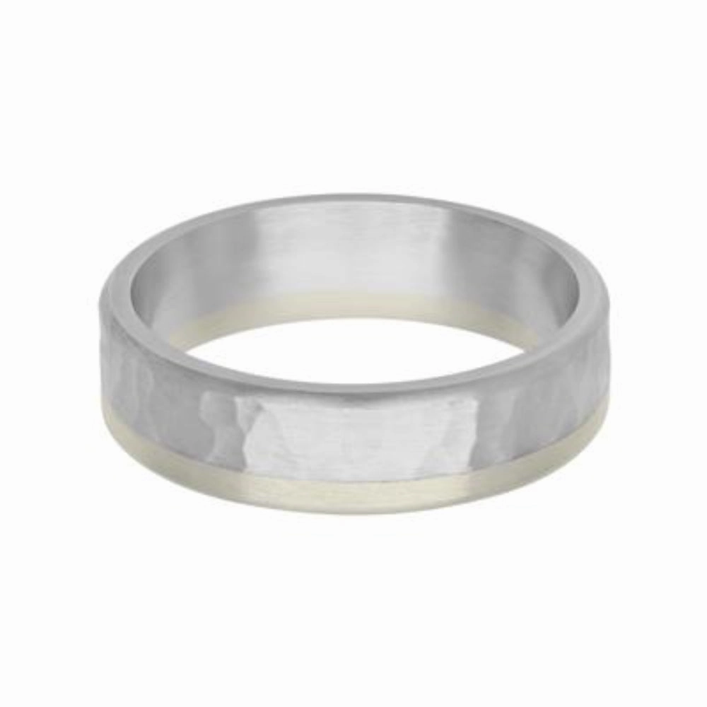 Men's Platinum & 18k Gold Hammered Finish Wedding Band