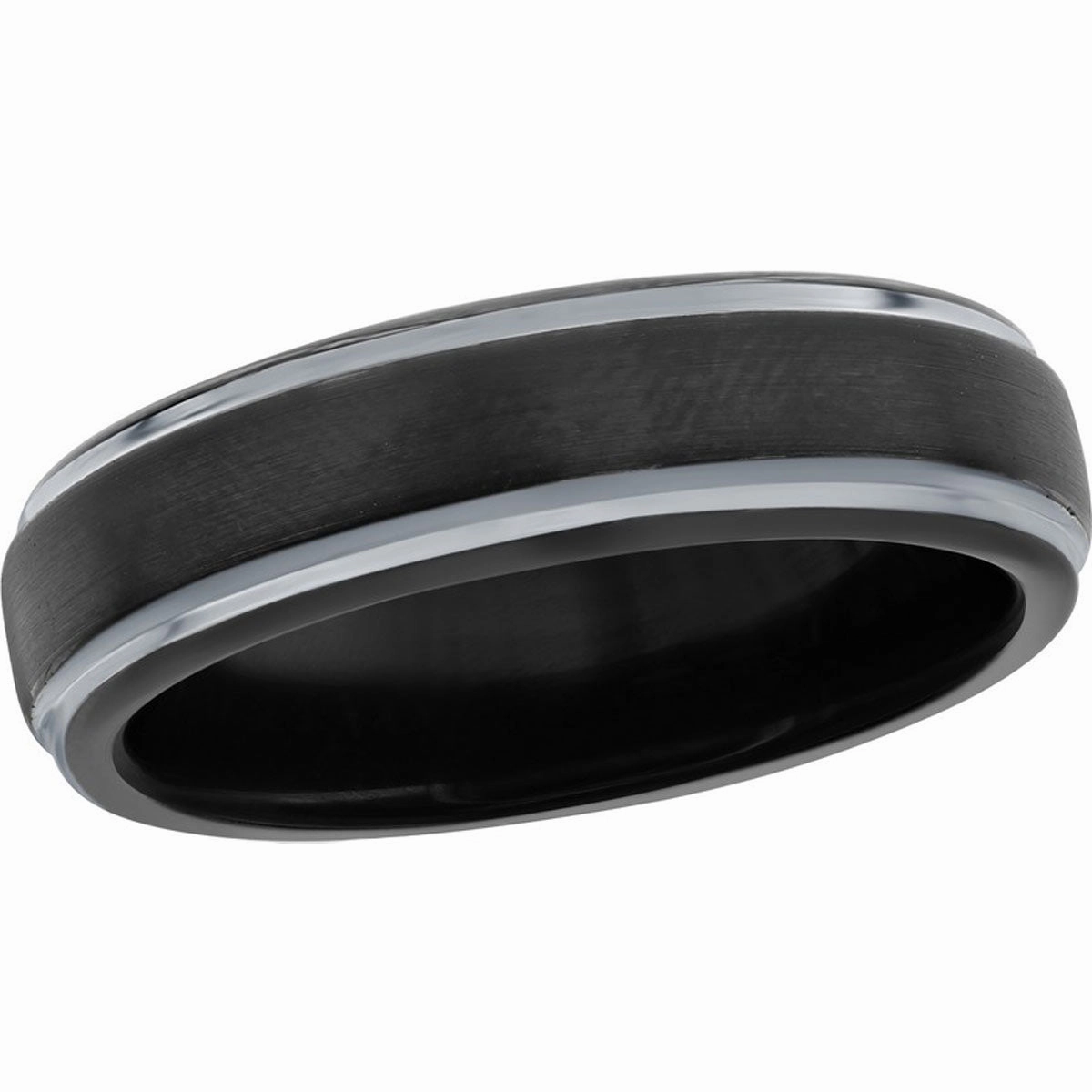 Men's Ring - Black and Silver Plated 6mm Tungsten, Size 13 | SW-2118-13