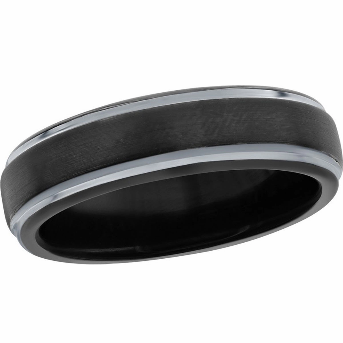 Men's Ring - Black and Silver Plated 6mm Tungsten, Size 13 | SW-2118-13