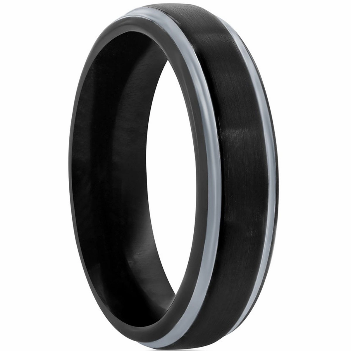 Men's Ring - Black and Silver Plated 6mm Tungsten, Size 13 | SW-2118-13