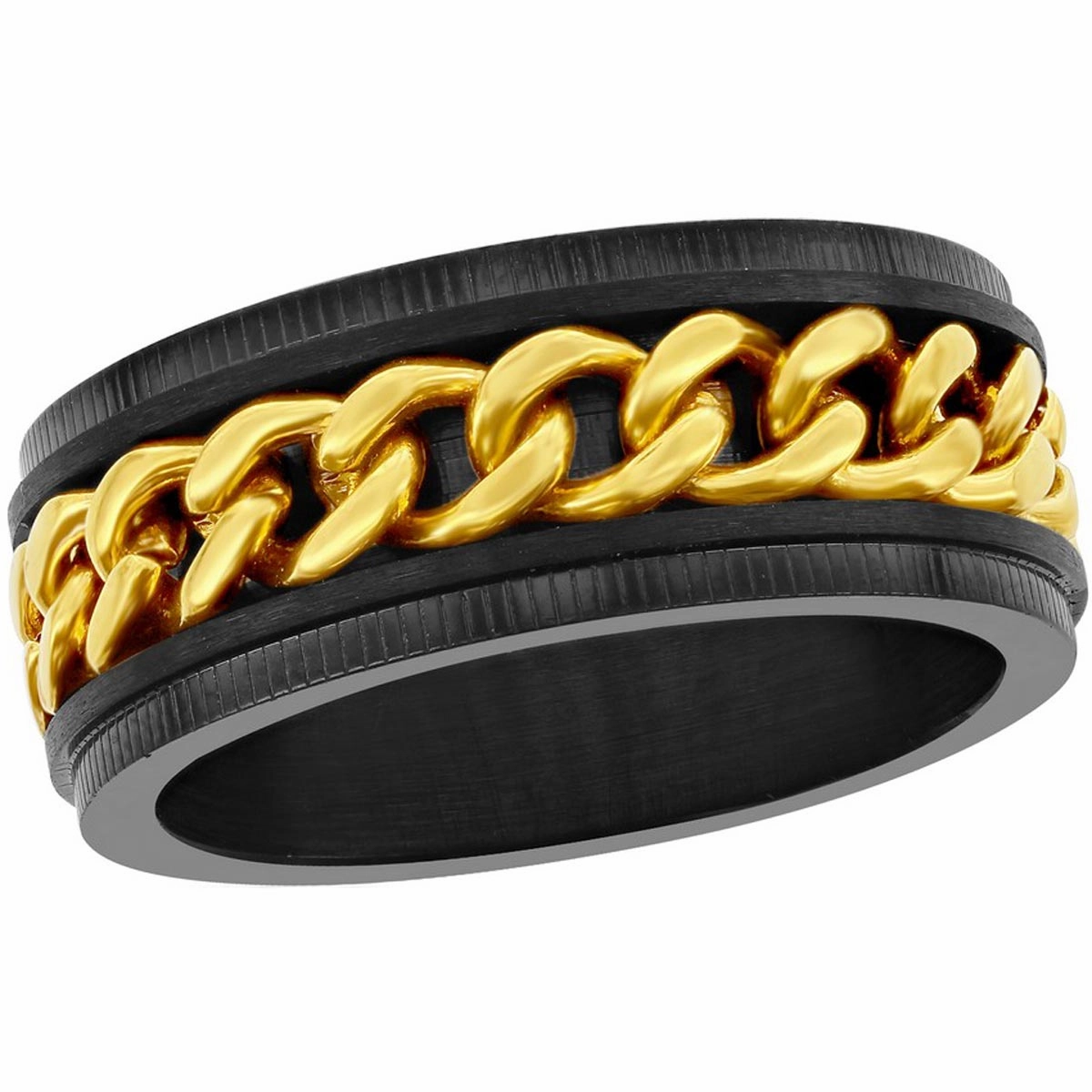 Men's Ring - Black/Gold Stainless Steel Curb Link, Size 11 | SW-2090-11