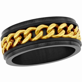 Men's Ring - Black/Gold Stainless Steel Curb Link, Size 11 | SW-2090-11