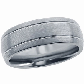 Men's Ring - Brushed Silver Double Stripe Tungsten, Size 9 | SW-2071-9