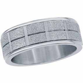 Men's Ring - Silver Stainless Steel Sand Blasted, Size 9 | SW-2089-9