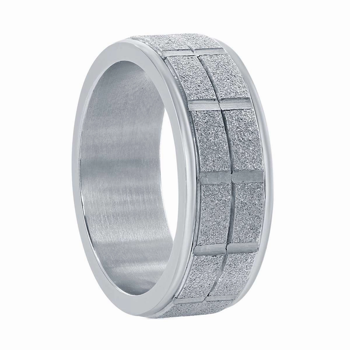 Men's Ring - Silver Stainless Steel Sand Blasted, Size 9 | SW-2089-9