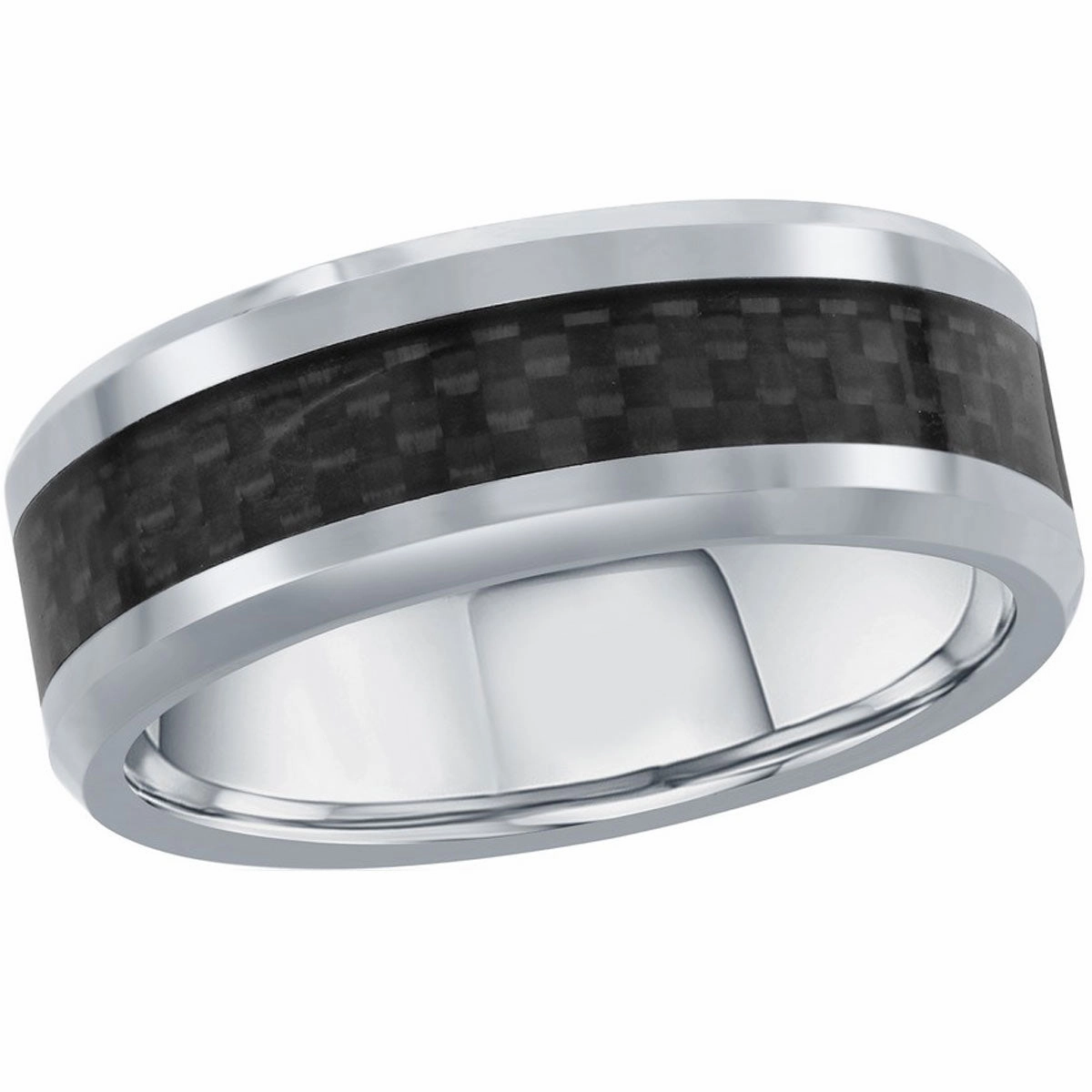 Men's Ring - Silver Tungsten with Black Carbon Fiber, Size 9 | SW-2072-9