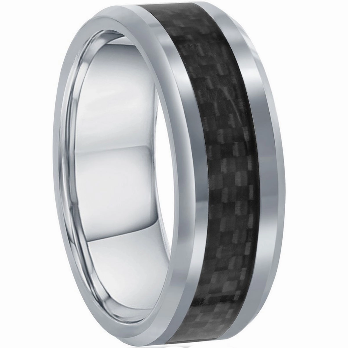 Men's Ring - Silver Tungsten with Black Carbon Fiber, Size 9 | SW-2072-9
