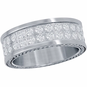 Men's Ring - Stainless Steel Double Row CZ Polished, Size 9 | SW-2087-9