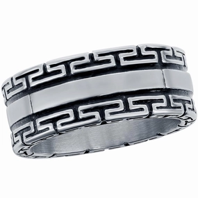 Men's Ring - Stainless Steel Oxidized Greek Key, Size 9 | SW-2111-9