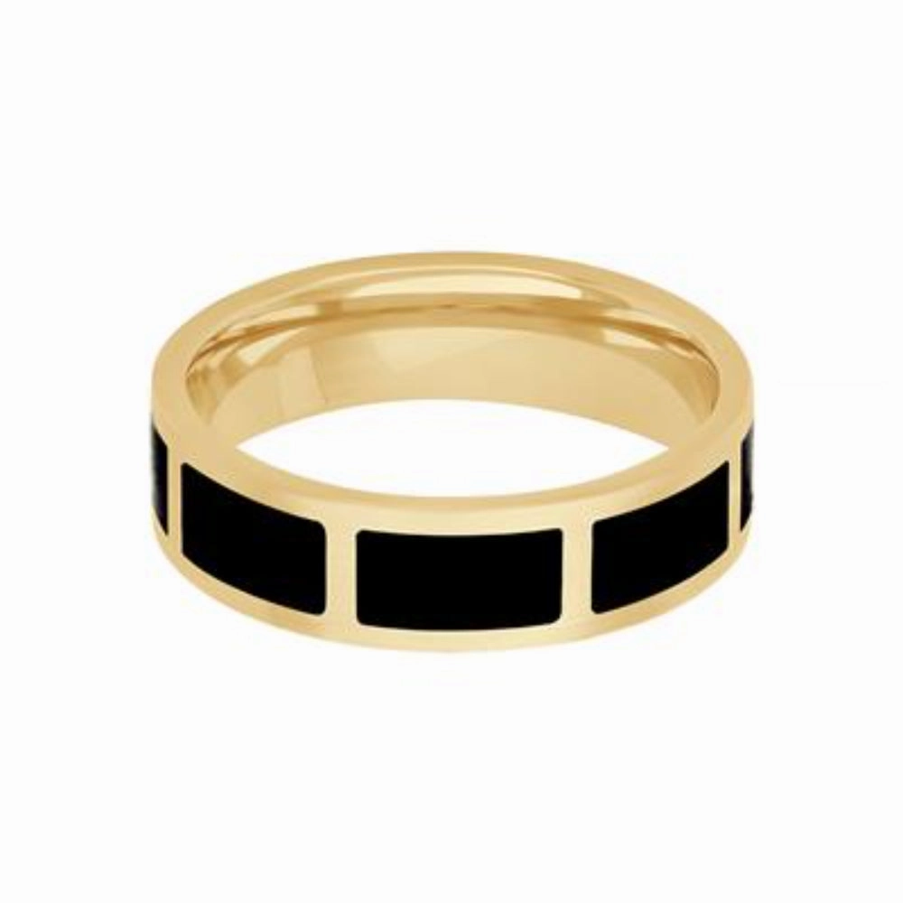 Mens 14k Ceramic and Gold Base Carved Band