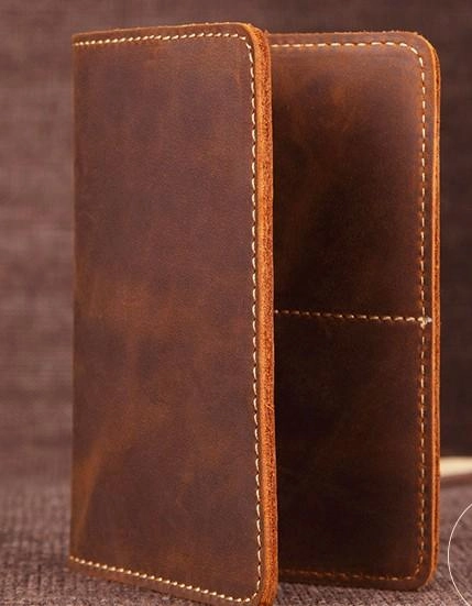Mens Slim Leather Passport Wallet Bifold Long Passport Wallet Travel Wallet For Men