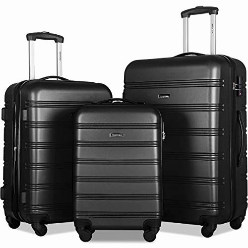 Merax 3 Pcs Luggage Set Expandable Hardside Lightweight Spinner Suitcase with TSA Lock [Upgraded Version], Black