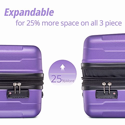 Merax Luggage Set Expandable 3 Piece Sets with TSA Lock, Lightweight Hardside Luggage with Spinner Wheels (Purple)