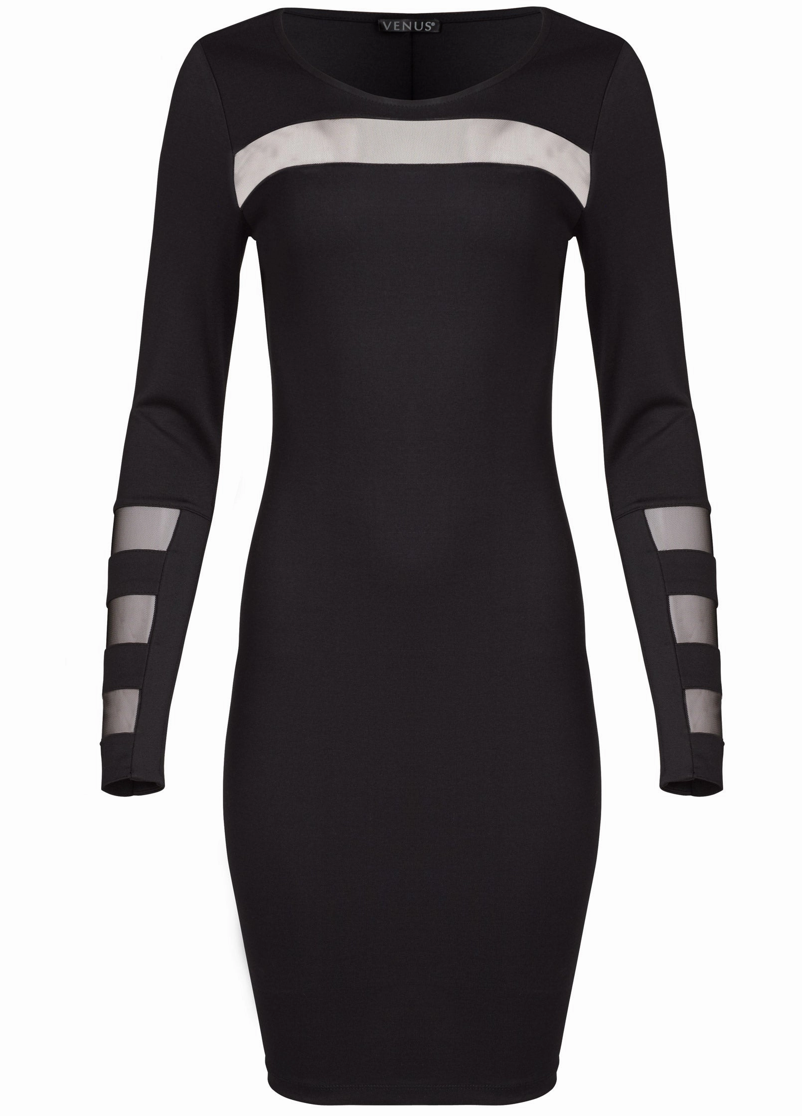 Mesh Detail Bodycon Dress - Black