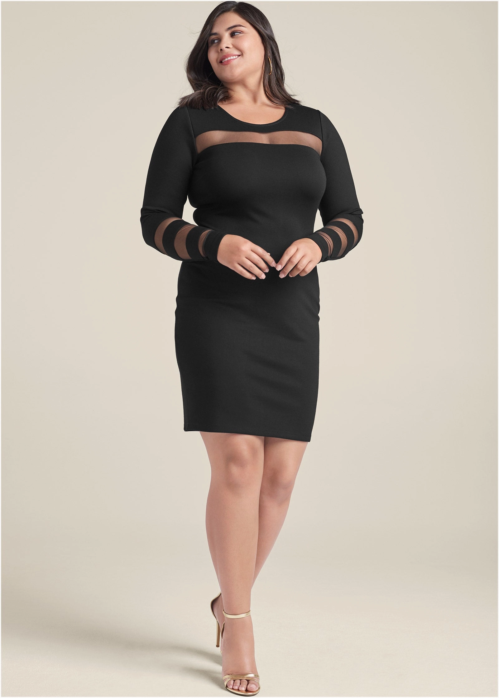 Mesh Detail Bodycon Dress - Black