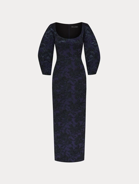 Metallic Orchid Jacquard Column Gown