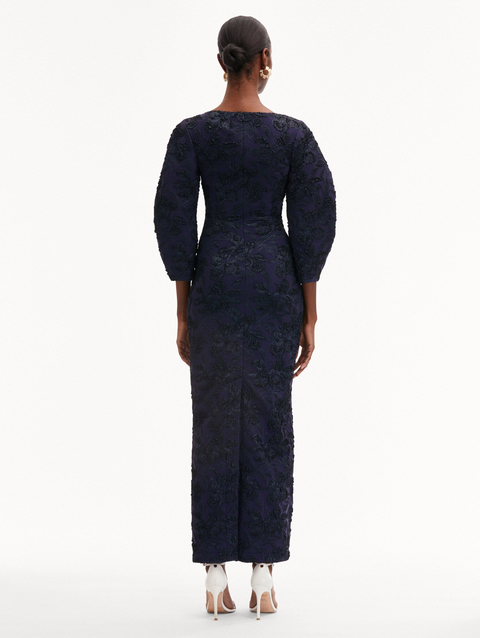 Metallic Orchid Jacquard Column Gown