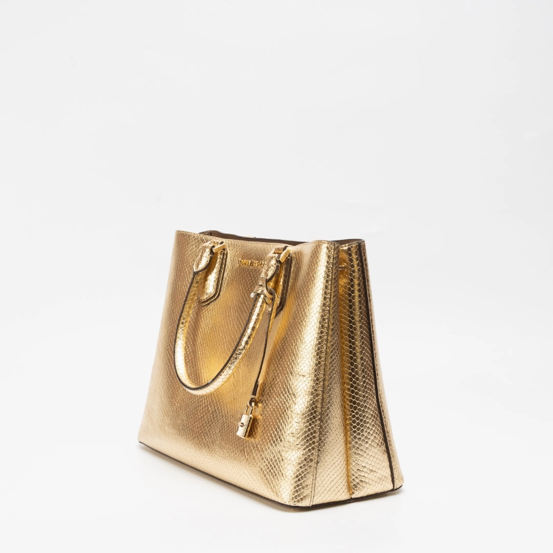 Michael Kors Adele Gold Embossed Leather Satchel