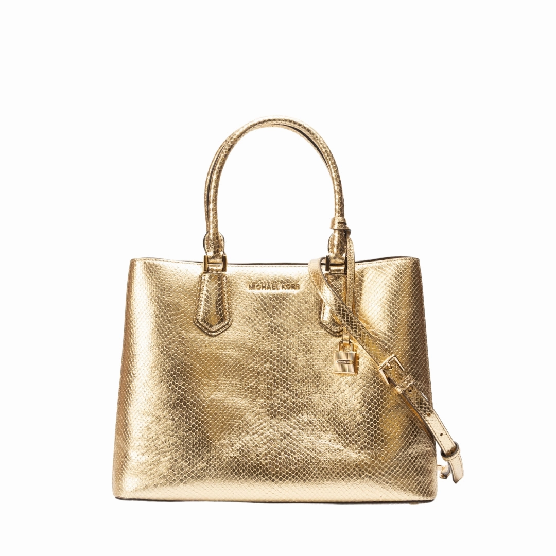 Michael Kors Adele Gold Embossed Leather Satchel