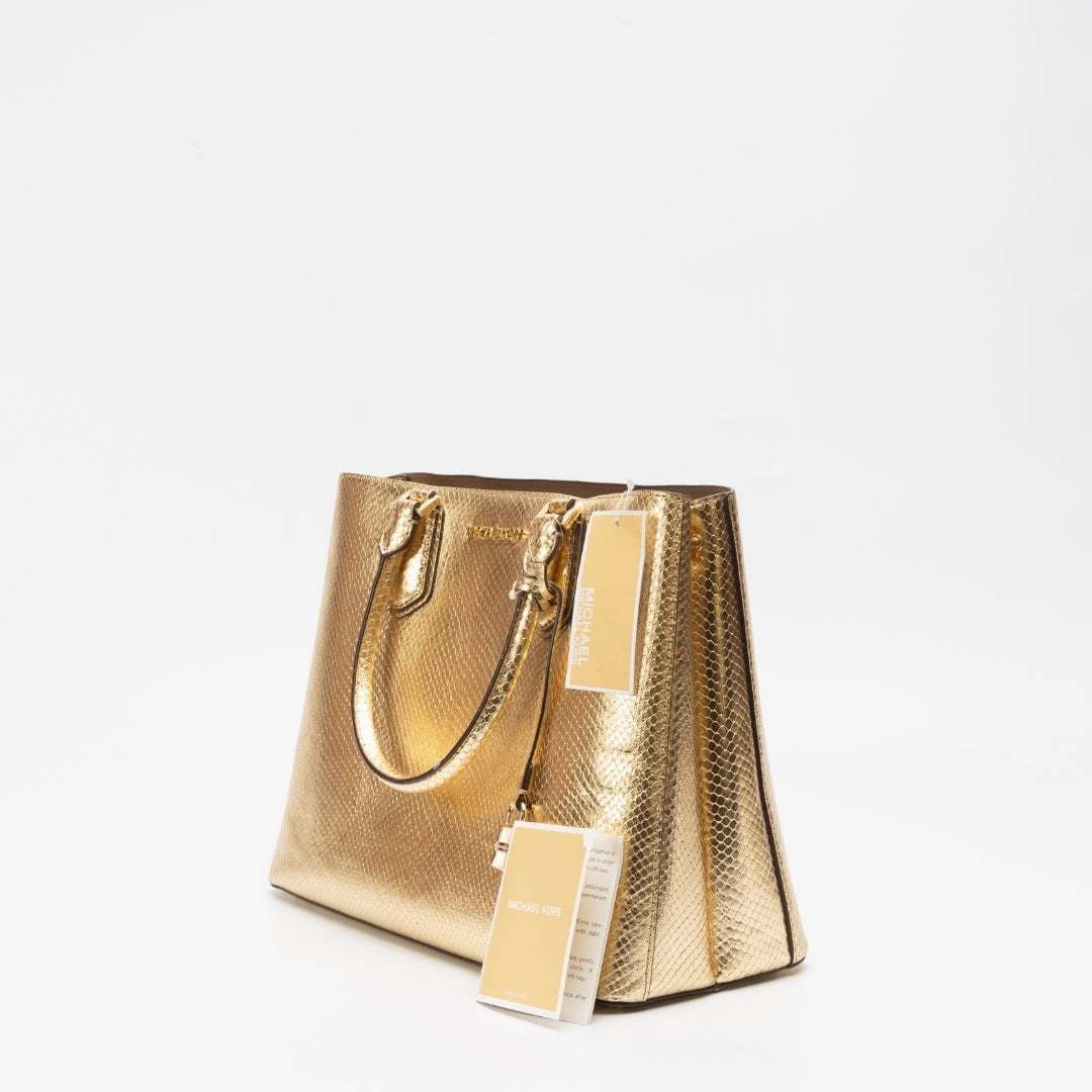 Michael Kors Adele Gold Embossed Leather Satchel