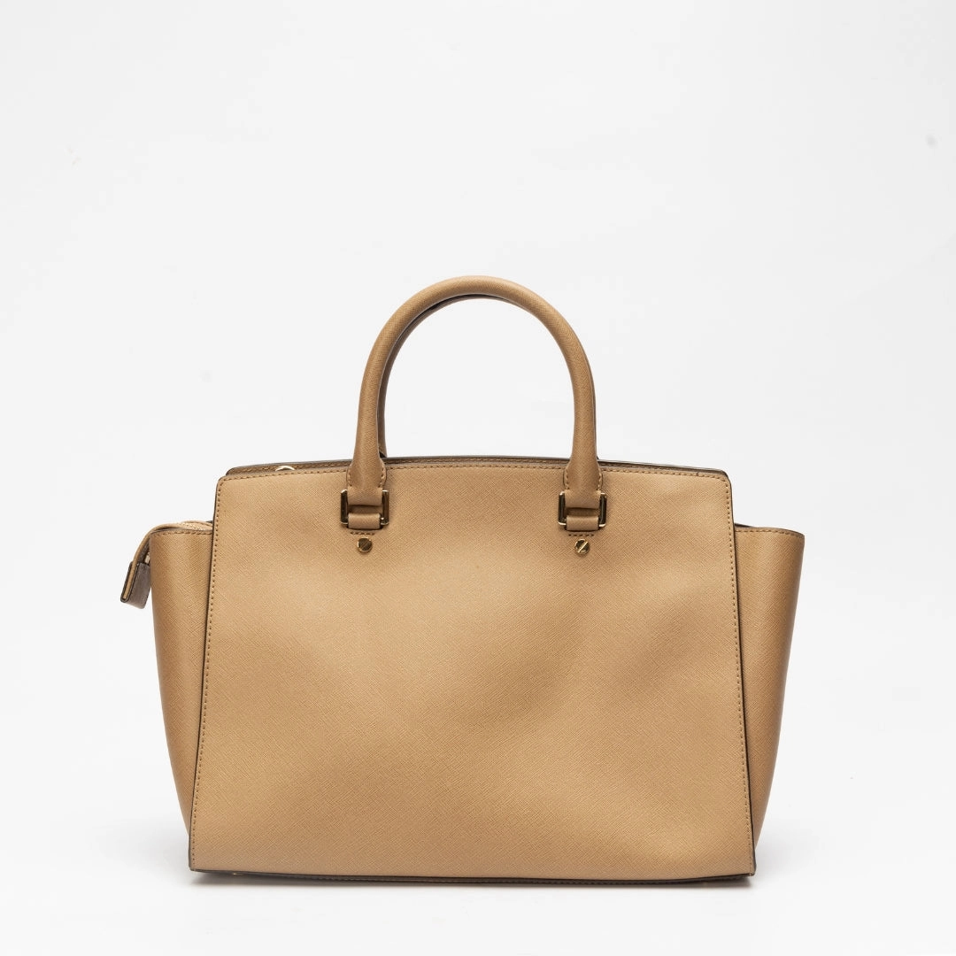 Michael Kors Beige Saffiano Leather Selma Satchel