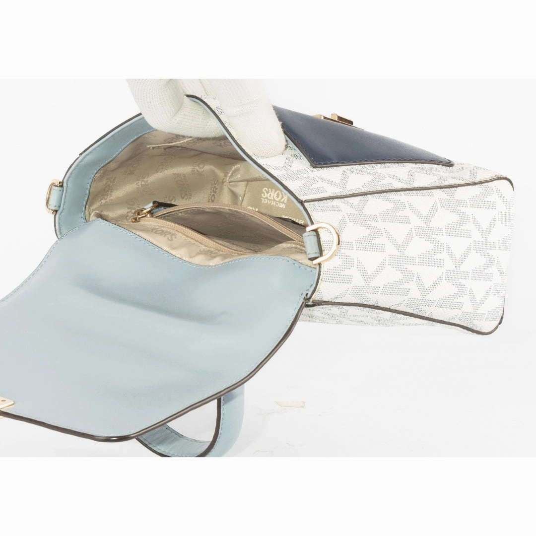 Michael Kors Blue/White Coated Canvas and Leather Top Handle Bag