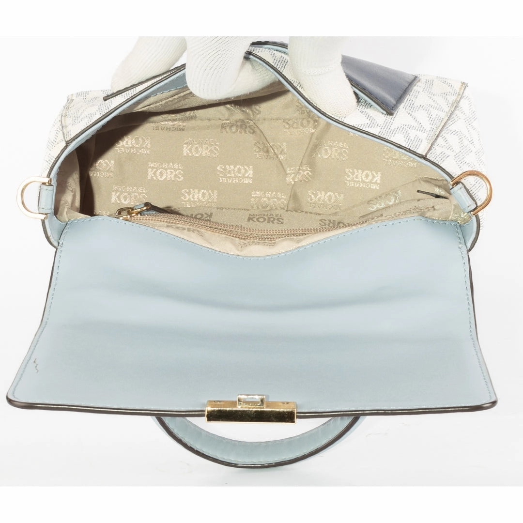 Michael Kors Blue/White Coated Canvas and Leather Top Handle Bag