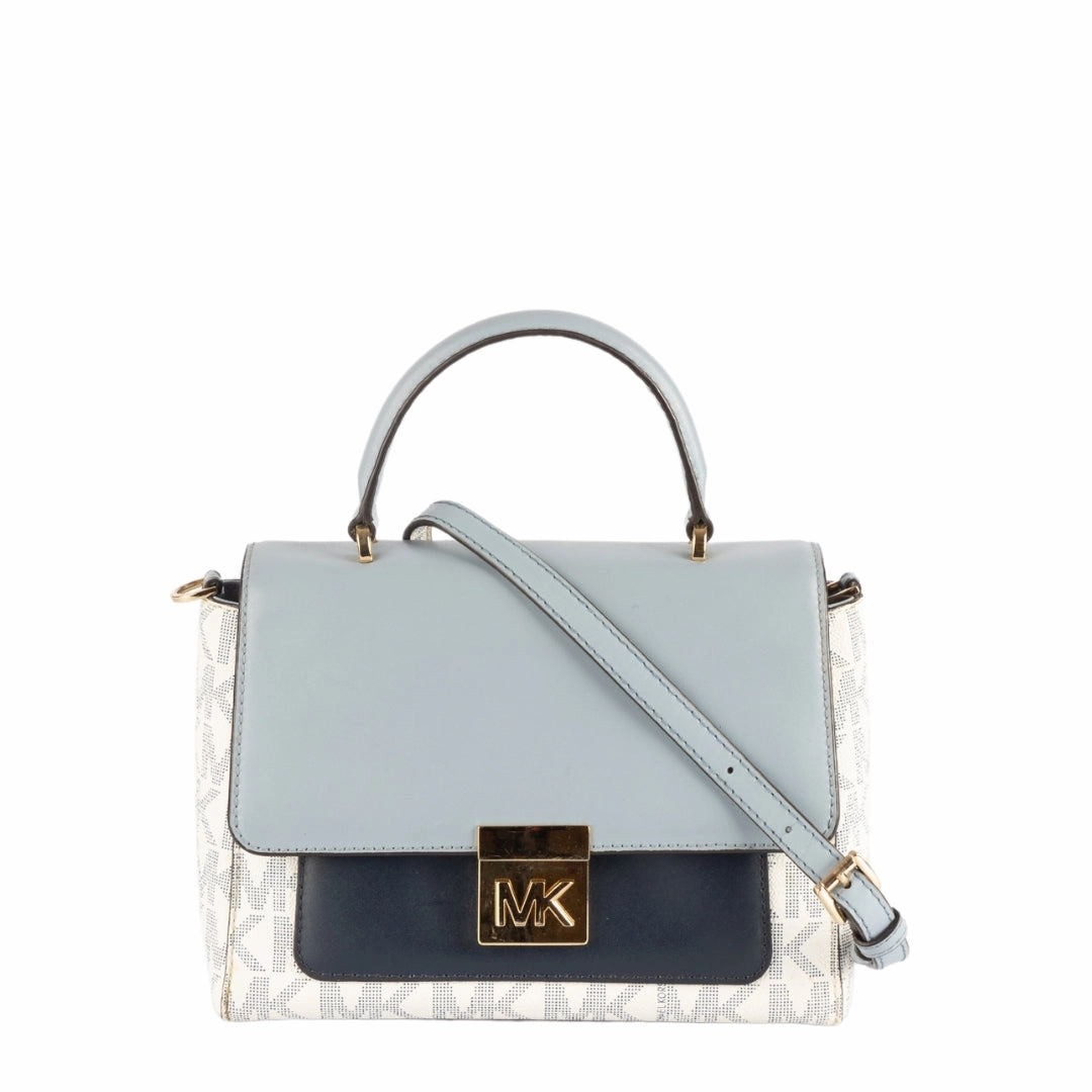 Michael Kors Blue/White Coated Canvas and Leather Top Handle Bag