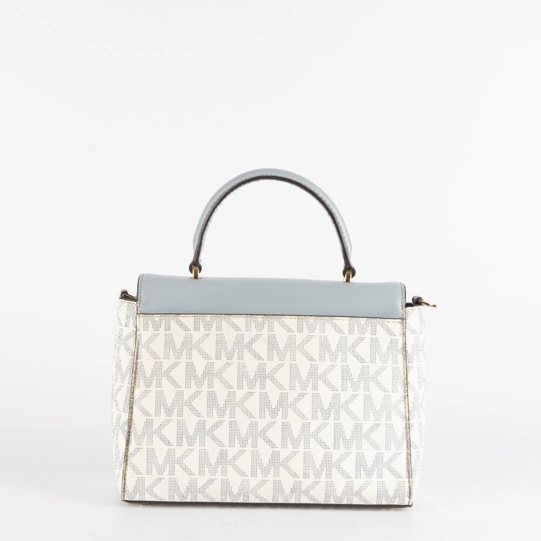 Michael Kors Blue/White Coated Canvas and Leather Top Handle Bag