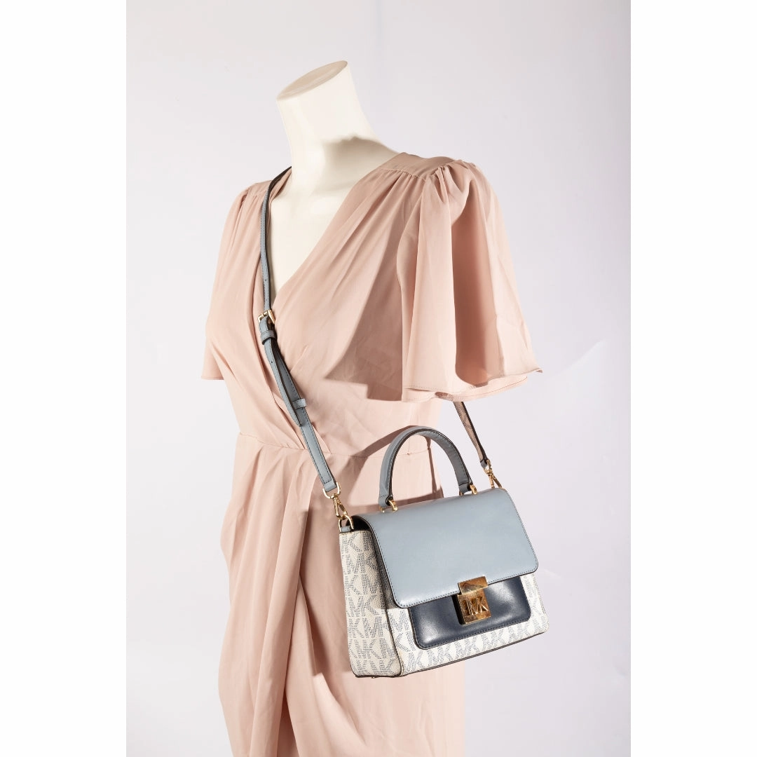 Michael Kors Blue/White Coated Canvas and Leather Top Handle Bag