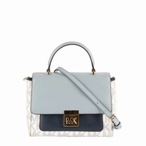 Michael Kors Blue/White Coated Canvas and Leather Top Handle Bag