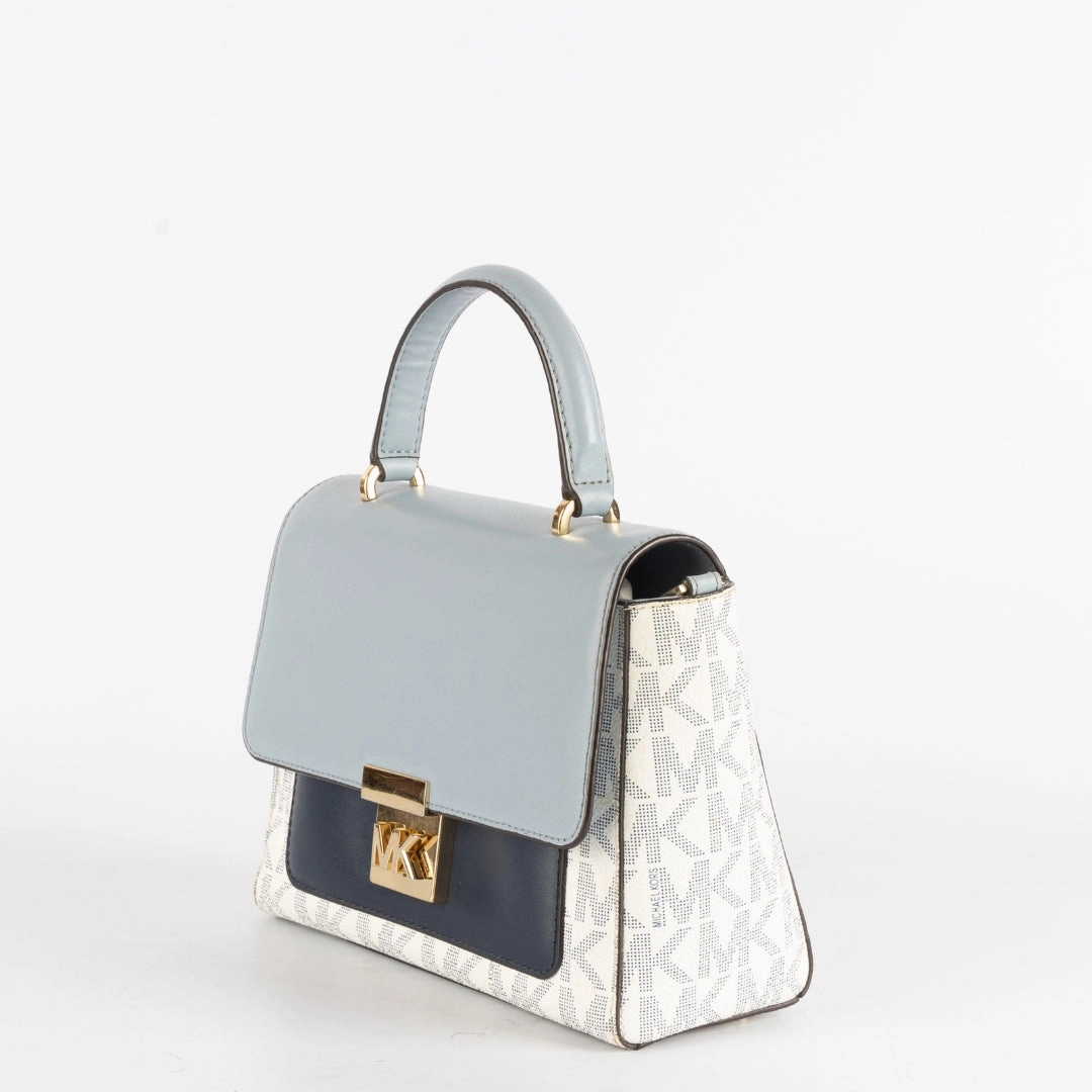 Michael Kors Blue/White Coated Canvas and Leather Top Handle Bag