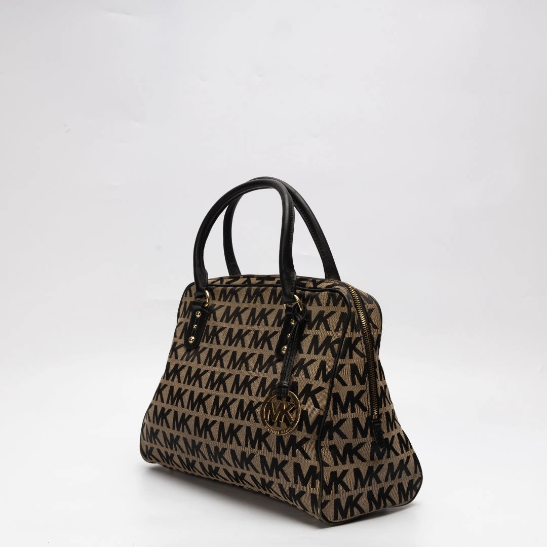 Michael Kors Canvas Raffia Top Handle Bag
