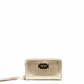 Michael Kors Gold Leather Jet Set Zip Around Wristlet