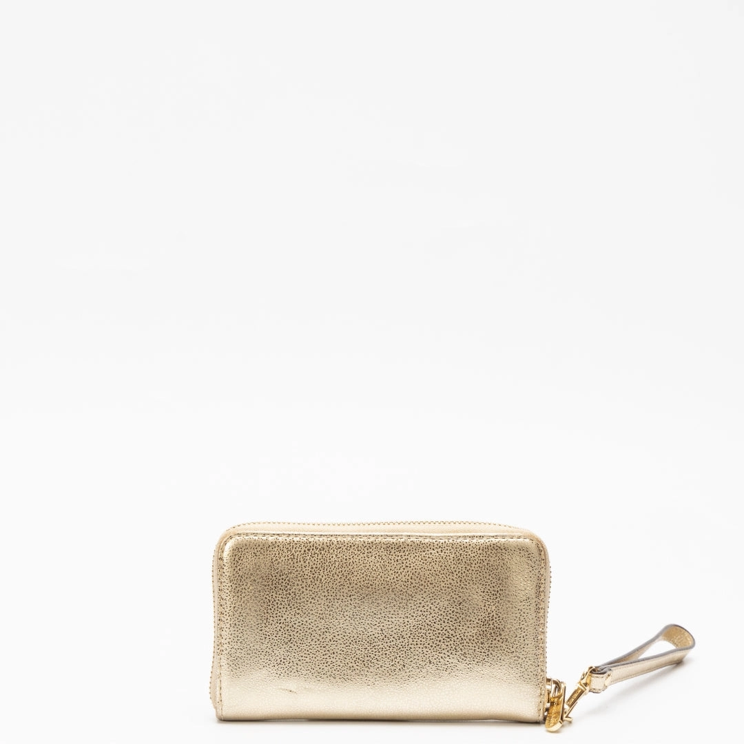 Michael Kors Gold Leather Jet Set Zip Around Wristlet