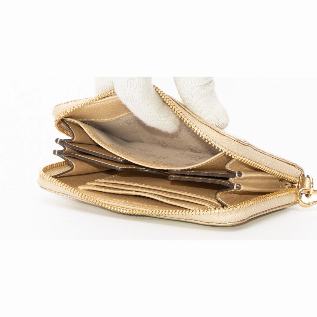 Michael Kors Gold Leather Jet Set Zip Around Wristlet