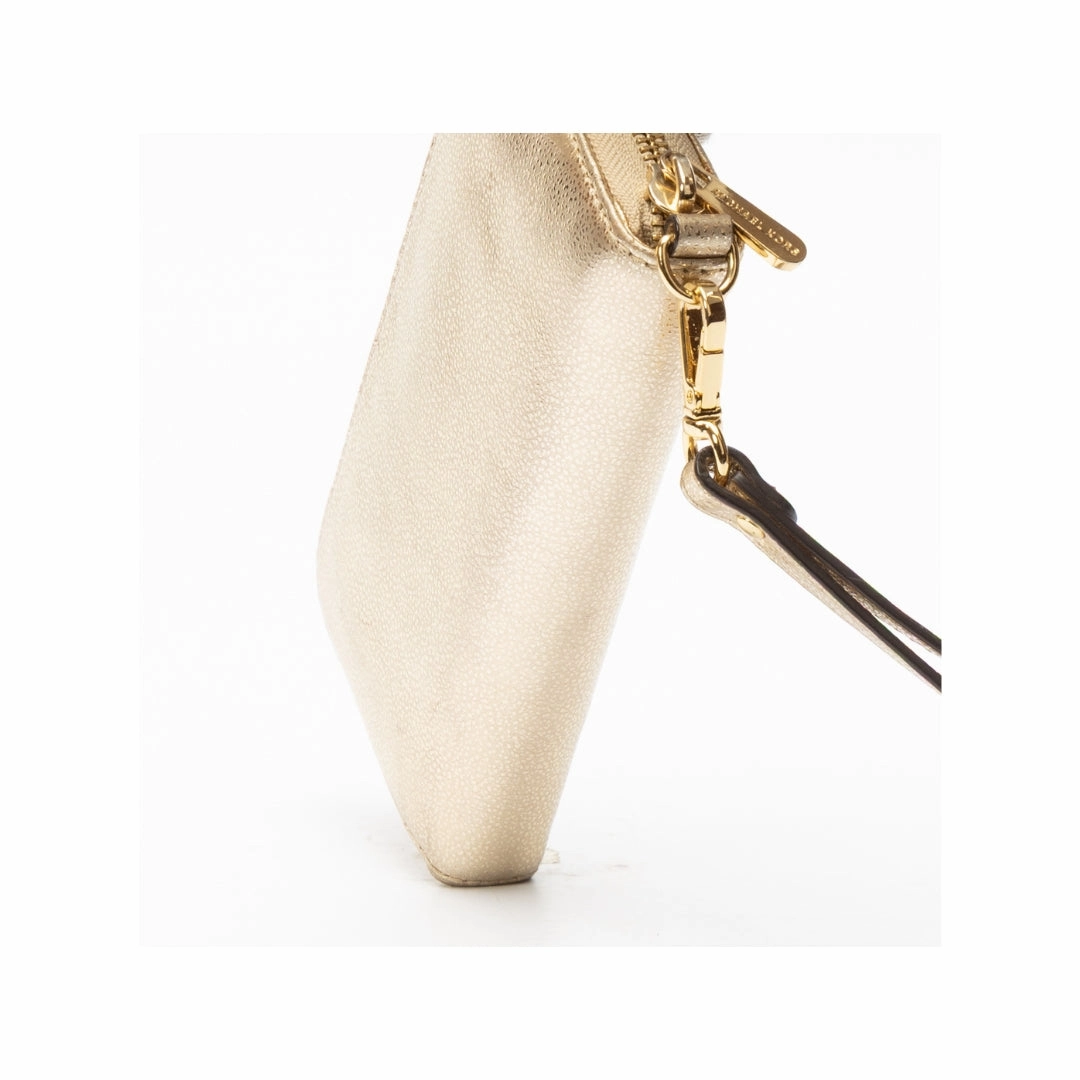 Michael Kors Gold Leather Jet Set Zip Around Wristlet