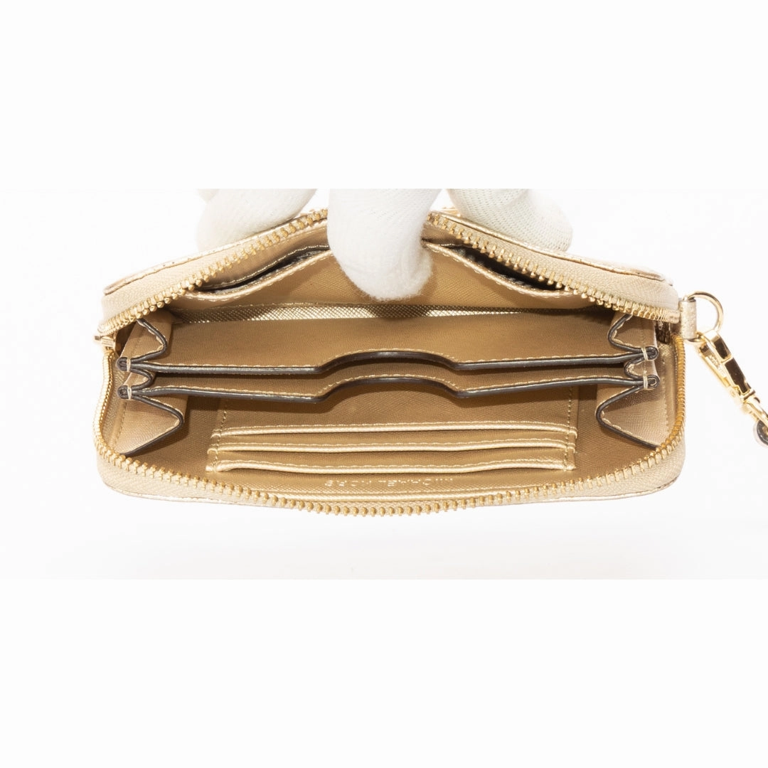 Michael Kors Gold Leather Jet Set Zip Around Wristlet