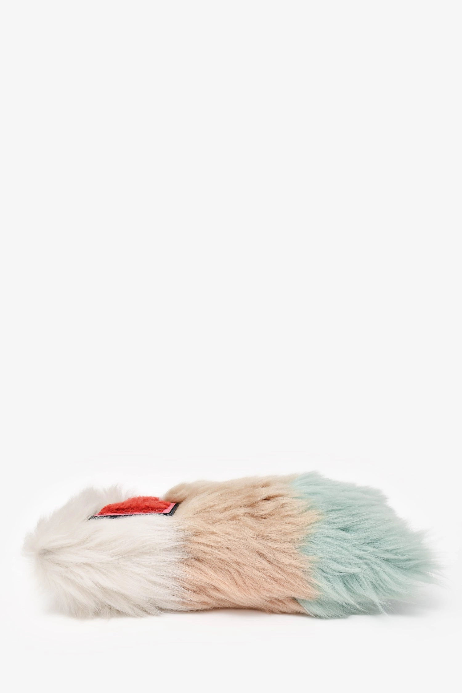 Miu Miu White/Beige/Green Sheep Fur "1" Patch Clutch