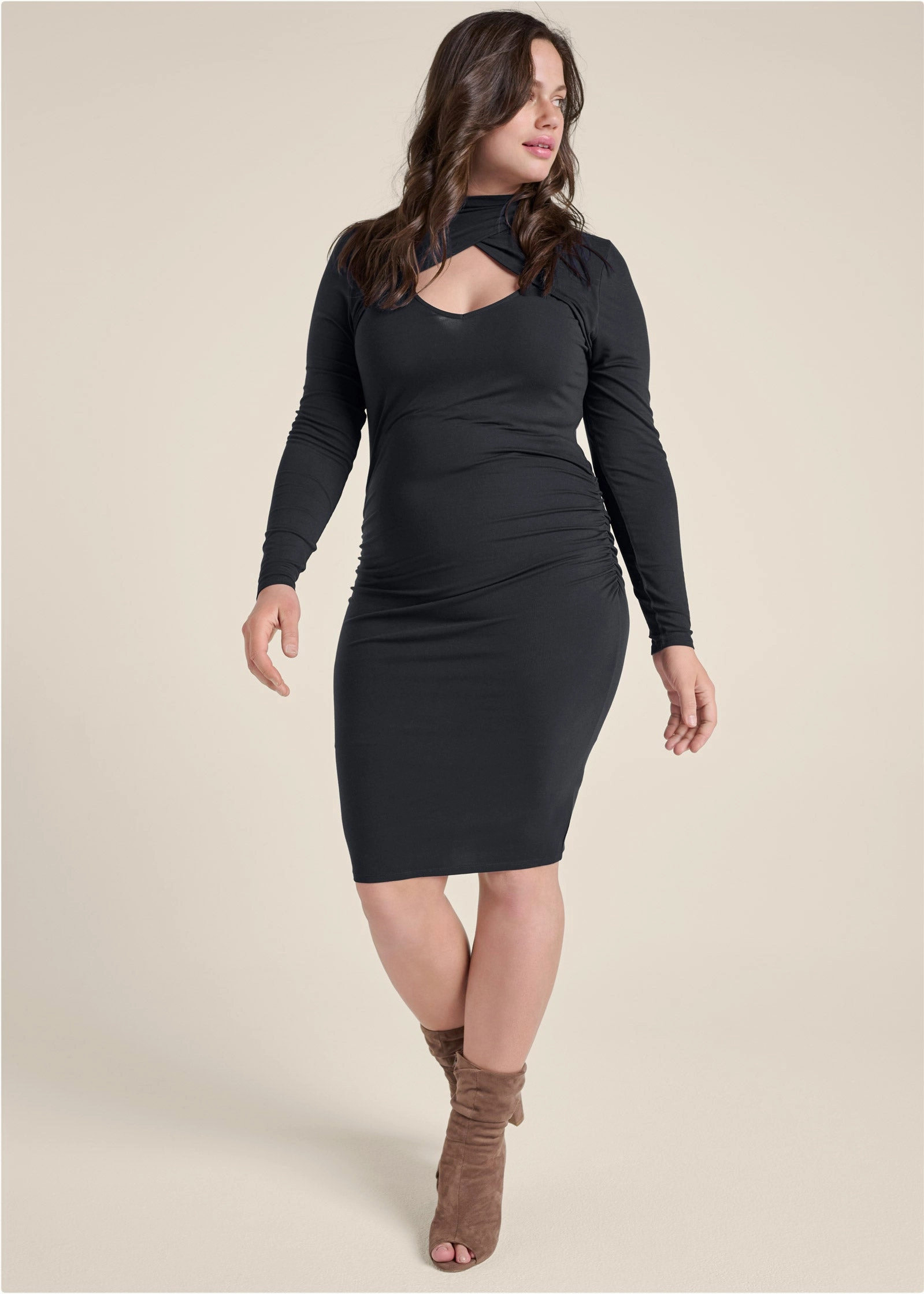 Mock-Neck Casual Dress  - Black