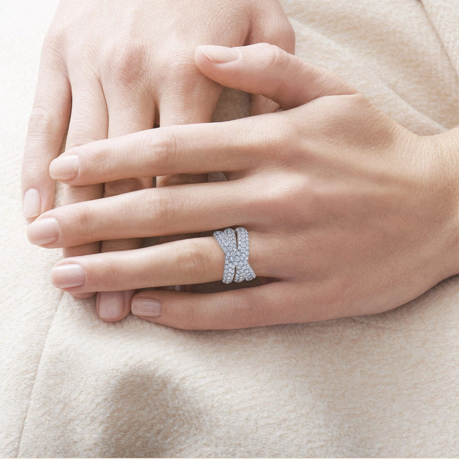 Moonlight Three-Row Crossover Ring with Pav?? Diamonds