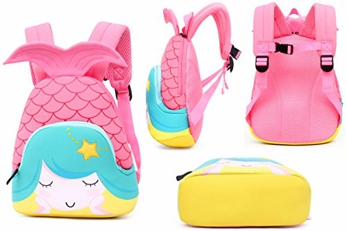 Moonmo Toddler Kids Waterproof Pre School Bag Cute 3D Animal Children School Backpack (Mermaid Pink)