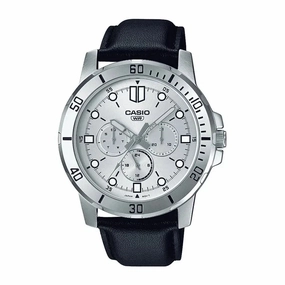 MTP-VD300L-7E Black Leather Watch for Men