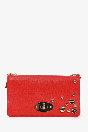 Mulberry Red Grained Leather Gold Heart Embellished 'Bayswater' Wallet on Chain