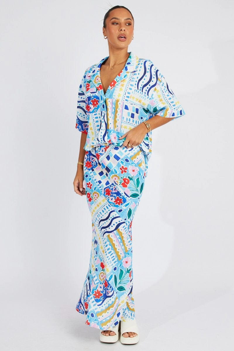 Multi Abstract Maxi Bias Skirt