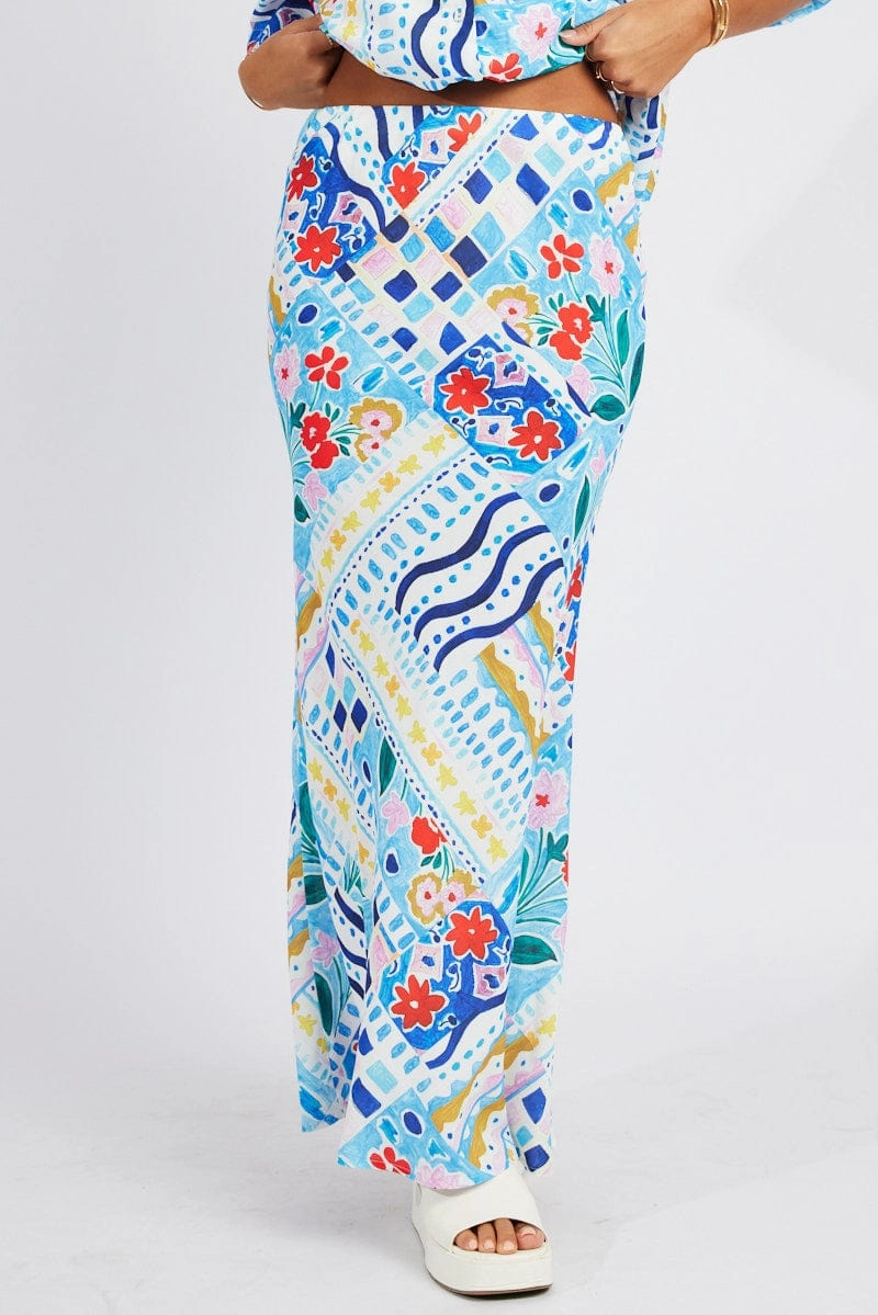 Multi Abstract Maxi Bias Skirt